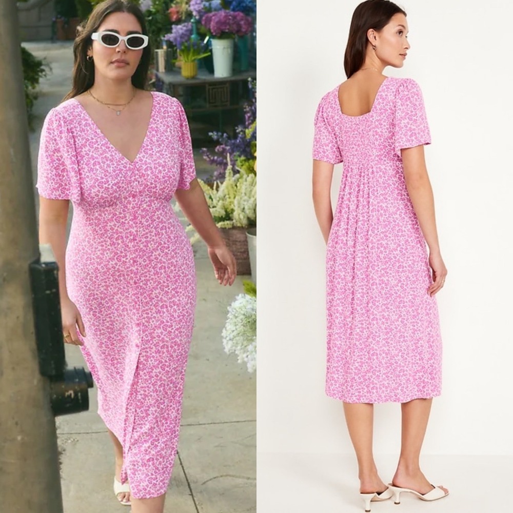 Old‎ Navy Pink Tiered Maxi Dress Womens Size Large 2021 Seersucker All Day Boho